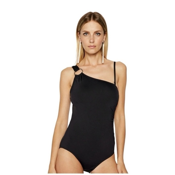 Michael Kors Swimwear One Shoulder Underwire Bra Embellished One Swimsuit Black - Picture 5 of 16
